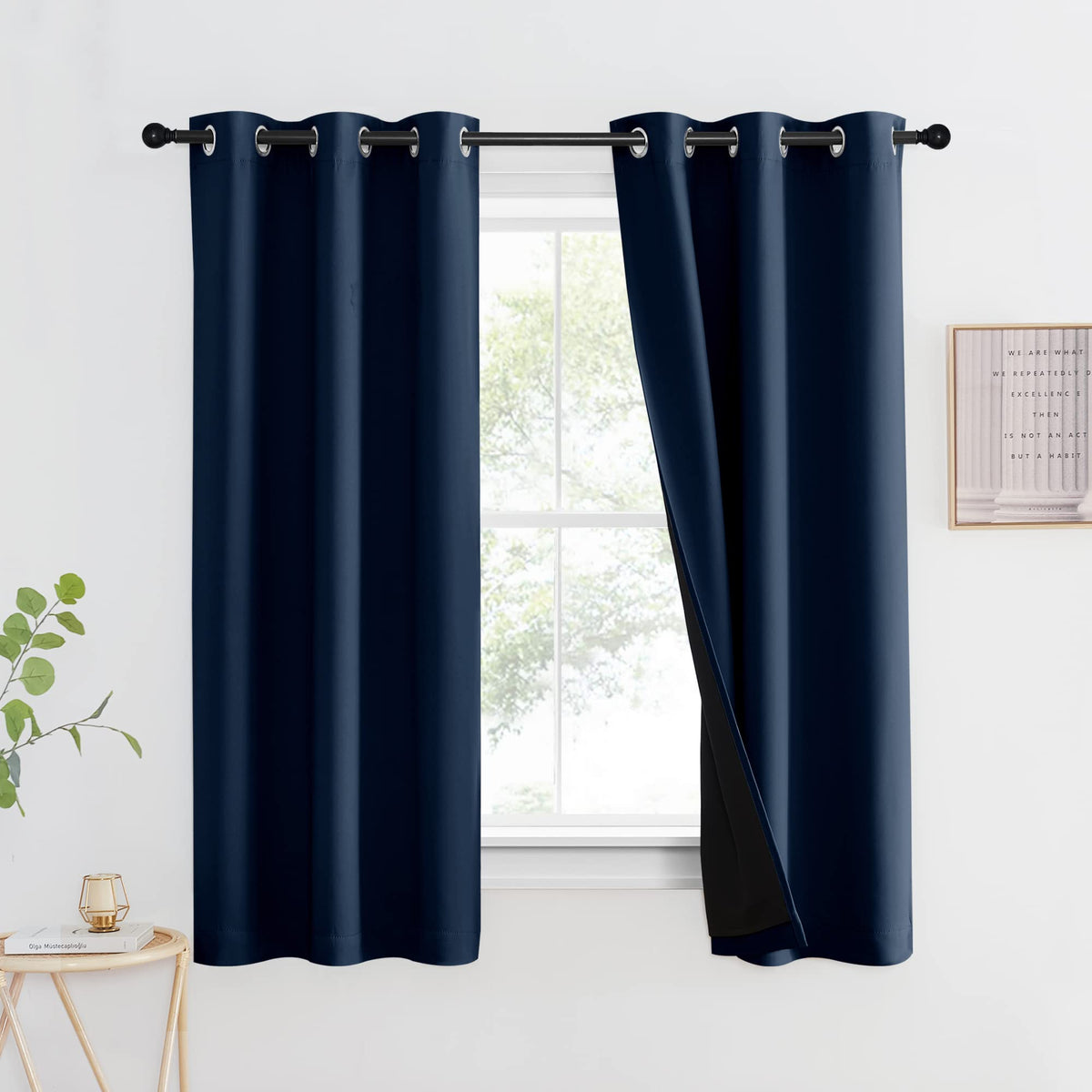 NICETOWN 100% Blackout Curtain 54 inches Long, Double-Deck Completely Blackout Window Treatment Thermal Insulated Lined Drape for Small Window (White, 1 PC, 52 inches Width Each Panel)