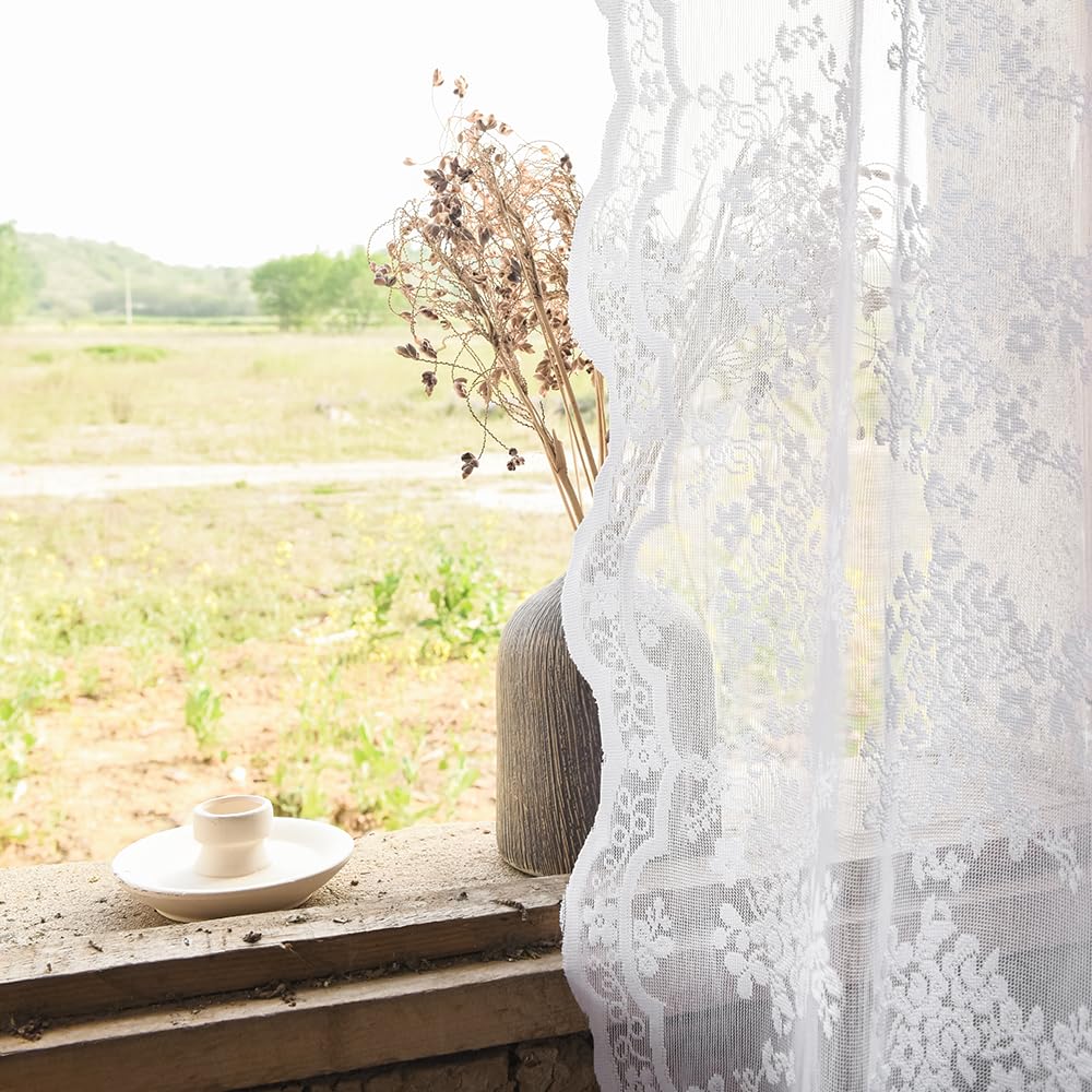 YJ YANJUN Vintage Lace Curtains 84 Inches Long-Victorian Floral Pattern Ivory Sheer Curtain Panels for Living Room Bedroom French Door, Light Filtering Drapes, 2 Panels 52W x 84L Cream