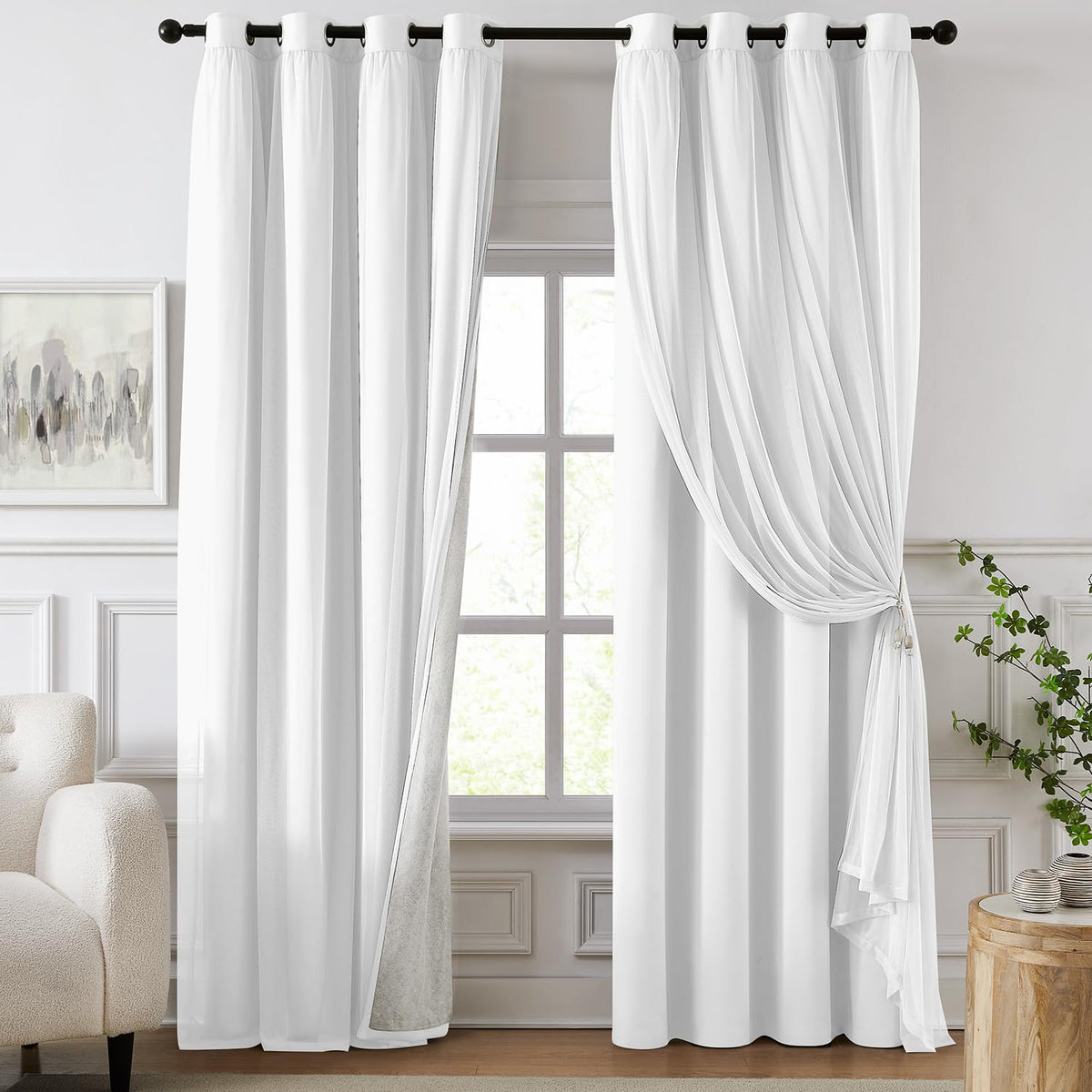 100% Blackout Curtains for Bedroom, Double Layer Ivory 84" L