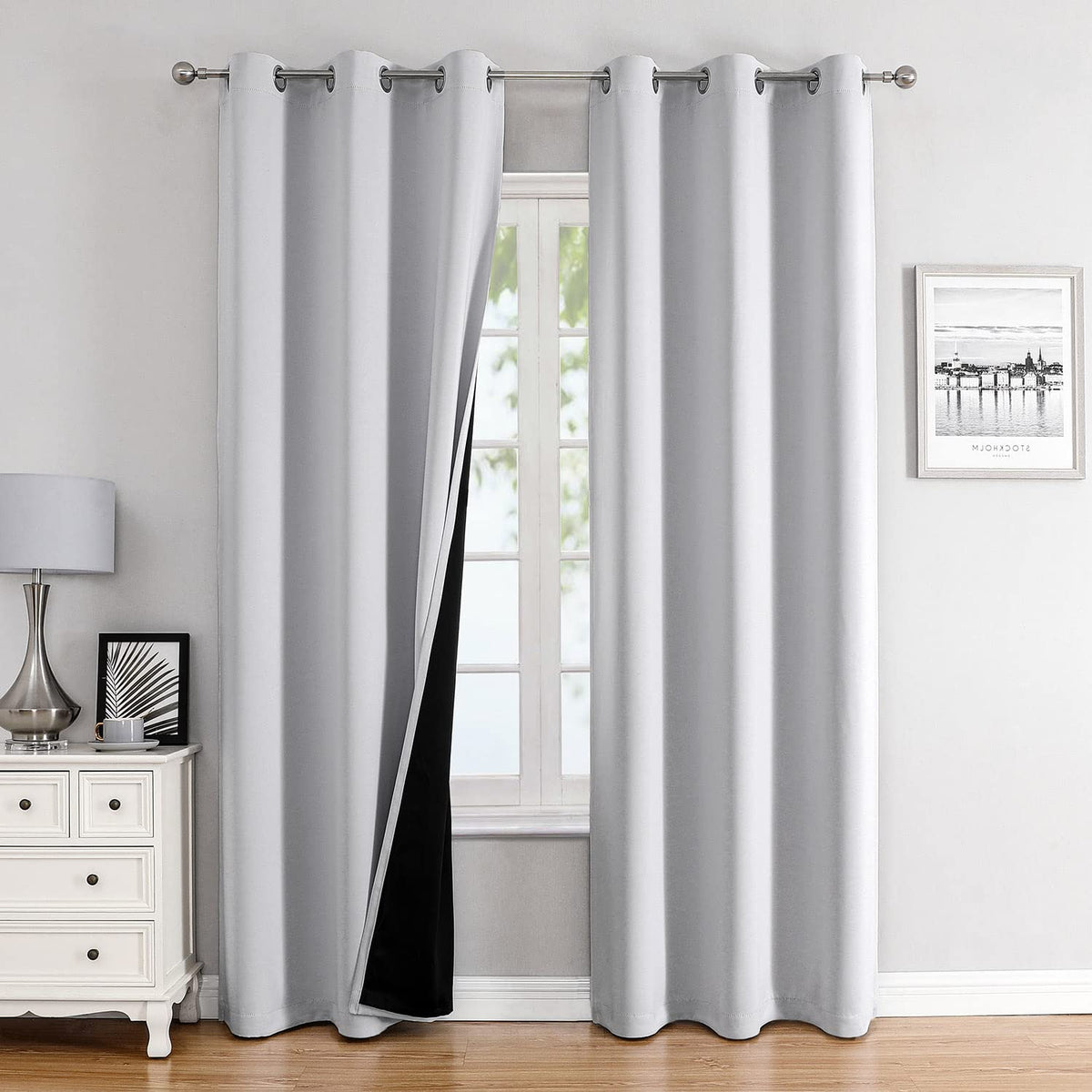 ChrisDowa 100% Blackout Curtains for Bedroom 63 Inch Long with Black Liner
