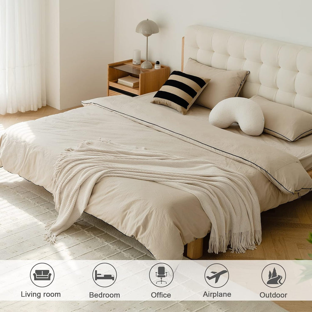 lifein Chenille Throw Blanket 50x60 - Soft Boho Knitted Blanket for Couch Cozy Farmhouse Decor Bed Throw, Lightweight All Season White/Cream Blanket, Decorative for Living Room Bedroom Spring Decor
