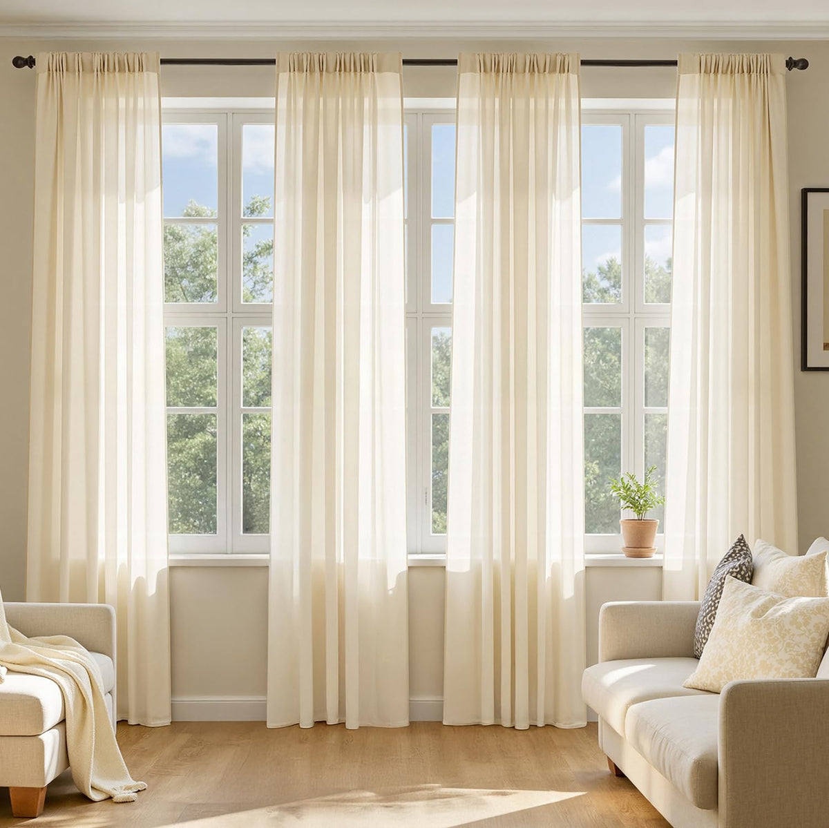 MIULEE Beige Sheer Curtains 84 Inches Long 4 Panels 42 x 84 Inches