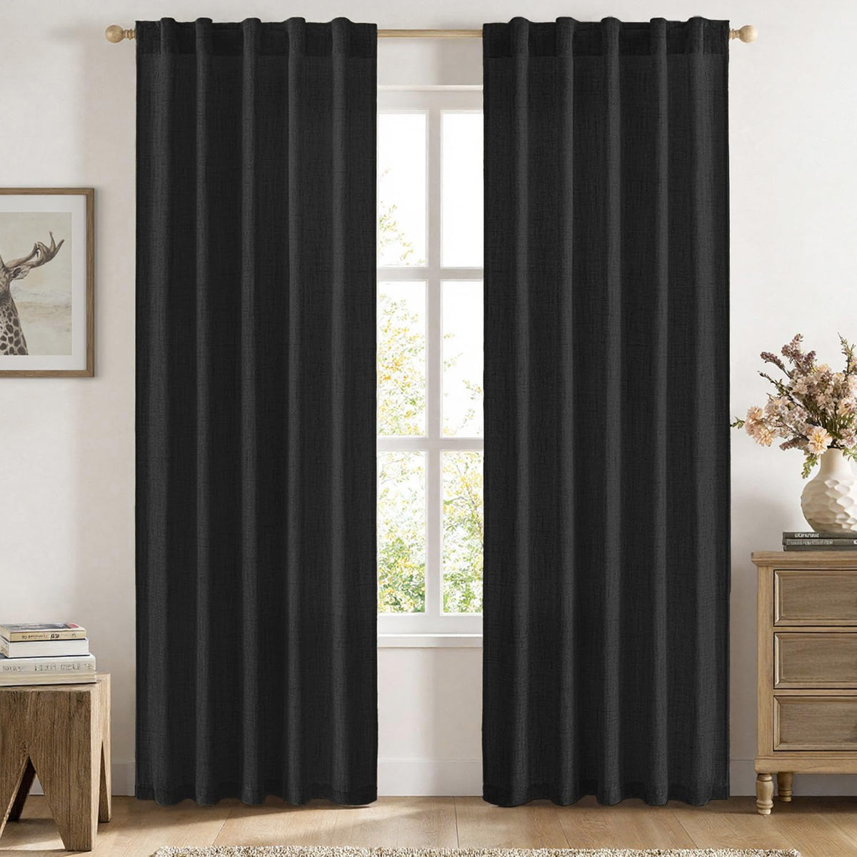 MIULEE Faux Linen Curtains 90 Inch Length 2 Panels Natural Semi Sheer Curtain with Back Tab Rod Pocket, Light Filtering Window Privacy Burlap Drapes for Living Room Bedroom 42W x 90L Linen