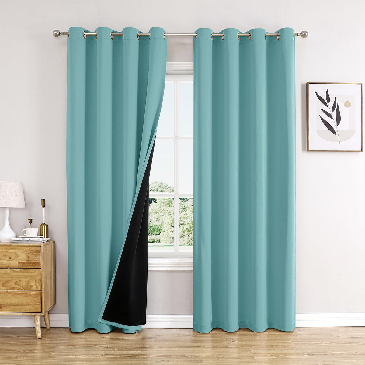 ChrisDowa 100% Blackout Curtains for Bedroom 63 Inch Long with Black Liner