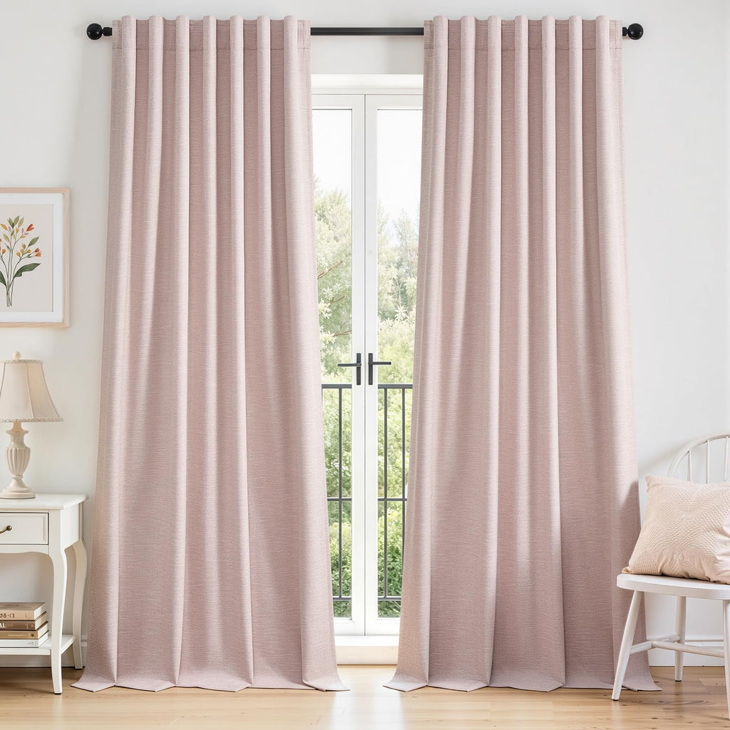 Topfinel Linen Blackout Curtains 96 Inch Long, Boho Farmhouse Ivory Birch Viral Drapes Pinch Pleated Curtains with Hooks for Living Room, Neutral 8 FT Back Tab Bedroom Curtains 52" X 96" 2 Panels