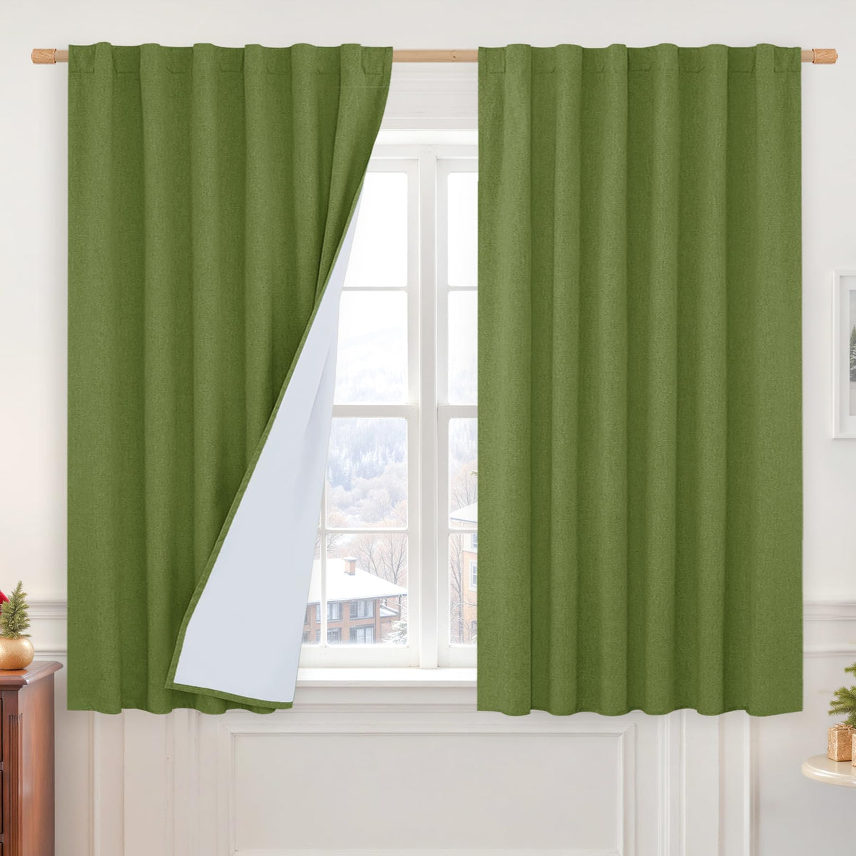 LAMIT 100% Blackout Short Linen Curtains for Cafe 40 Inch Length, Ivory