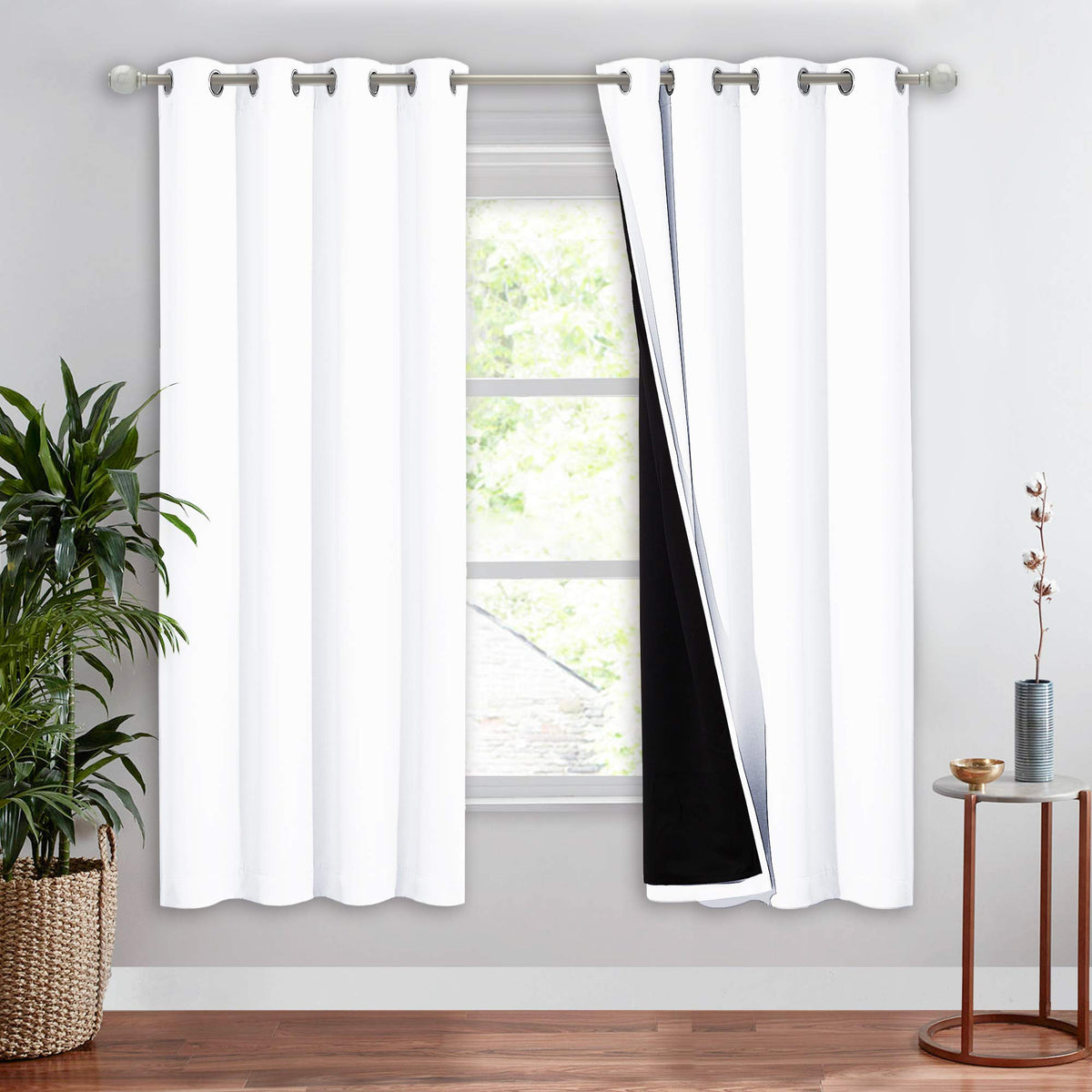 NICETOWN 100% Blackout Curtain 54 inches Long, Double-Deck Completely Blackout Window Treatment Thermal Insulated Lined Drape for Small Window (White, 1 PC, 52 inches Width Each Panel)