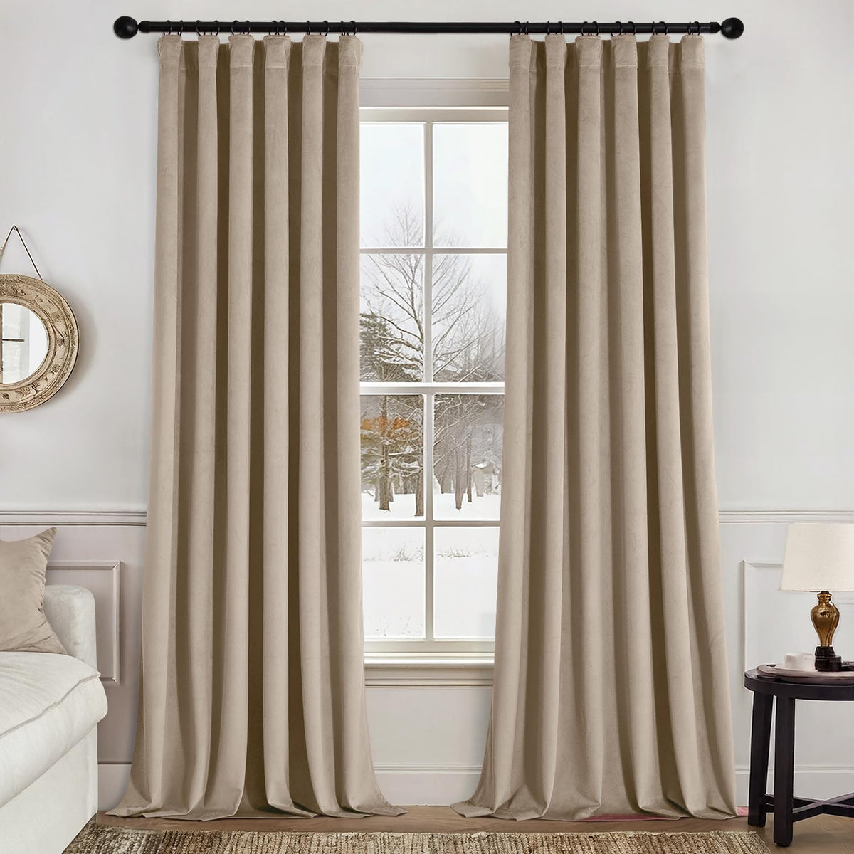 MIULEE Velvet Curtains 52x84 inches 2 Panels Olive Green Blackout Curtains