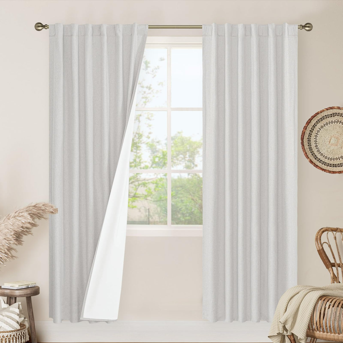 LAMIT 100% Blackout Short Linen Curtains for Cafe 40 Inch Length, Ivory