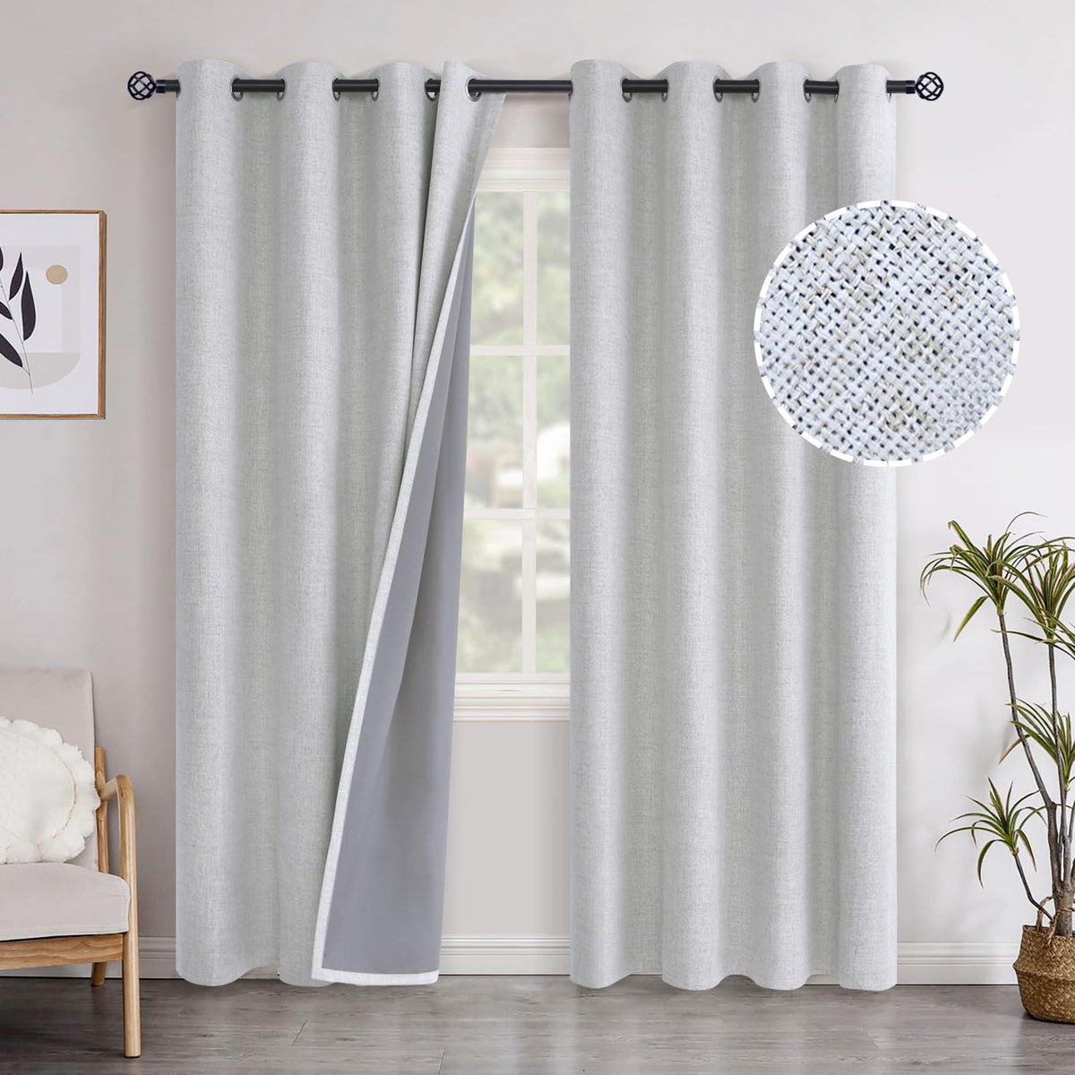 YoungsTex Linen Blackout Curtains 63 Inch Length Bedroom Beige Darkening