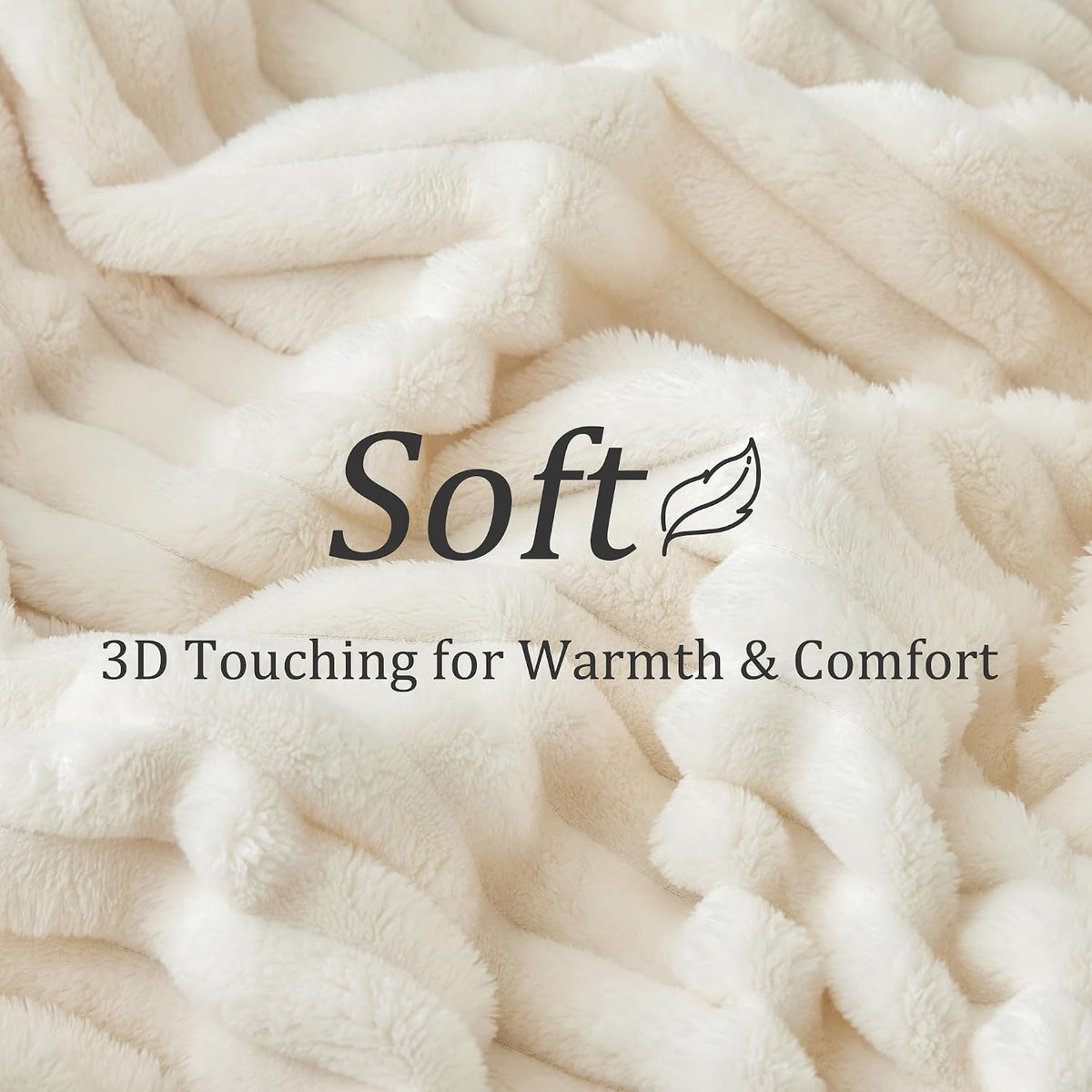 BEDELITE Ribbed Fleece Throw Blanket for Couch, Cream, 50"x60"