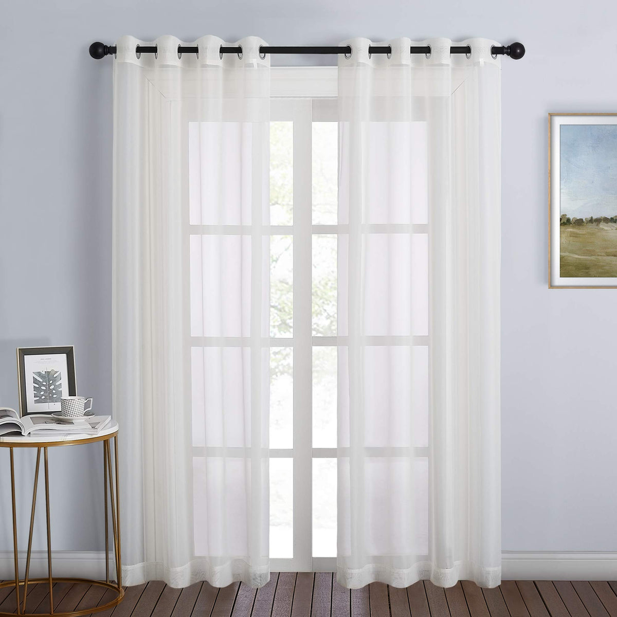 NICETOWN White Sheer Curtains & Drapes 96 inches Long for Living Room - Grommet Top Solid Lightweight & Airy Gauzy Window Treatments with Light Filtering for Bedroom, 2 Panels, W54 x L96
