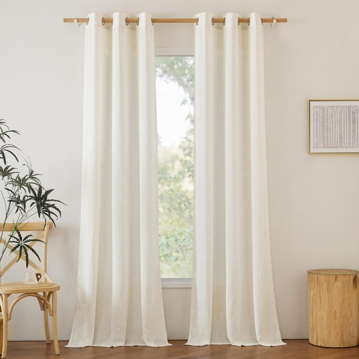 NICETOWN Natural Linen Curtains 84 inch Long 2 Panels Set, Grommet Top Thick Linen Burlap Semi Sheer Vertical Drapes Privacy Assured with Light Filtering for Bedroom/Living Room, W55 x L84