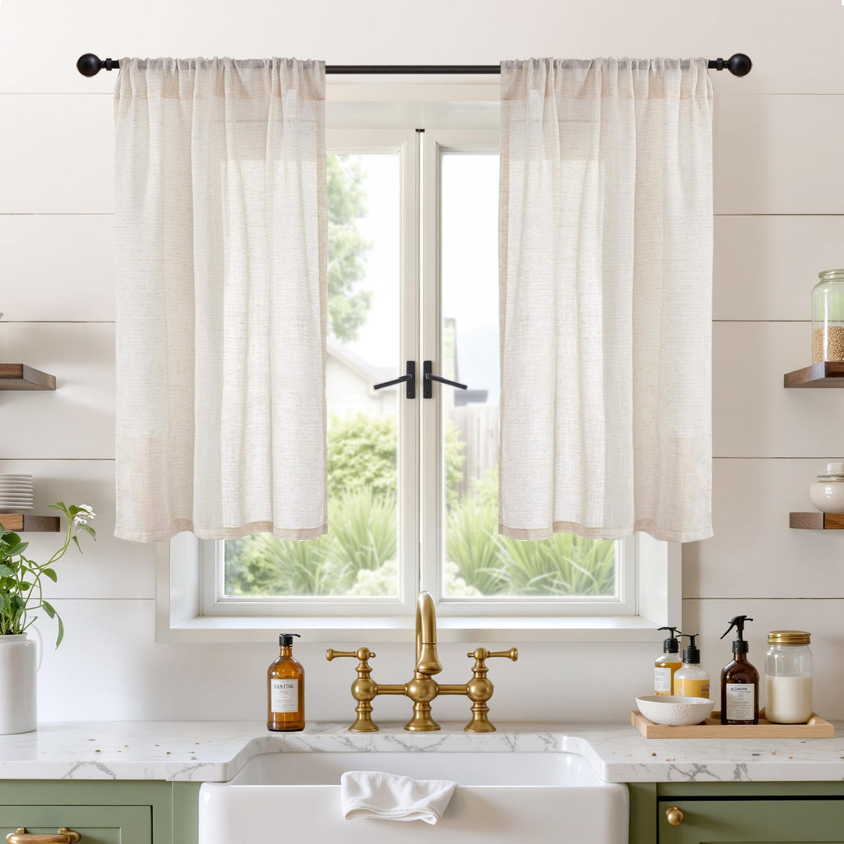 BGment Tan Linen Curtains 84 Inch Length 2 Panels Burlap Semi Sheer Drapes