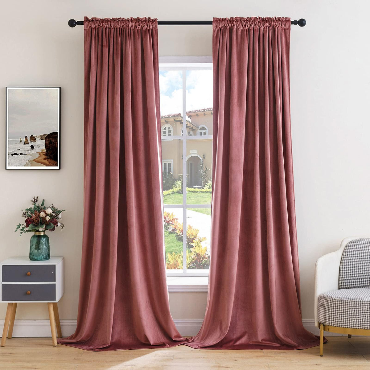 MIULEE Dusty Rose Pink Velvet Room Darkening Curtains for Bedroom W52 x L84