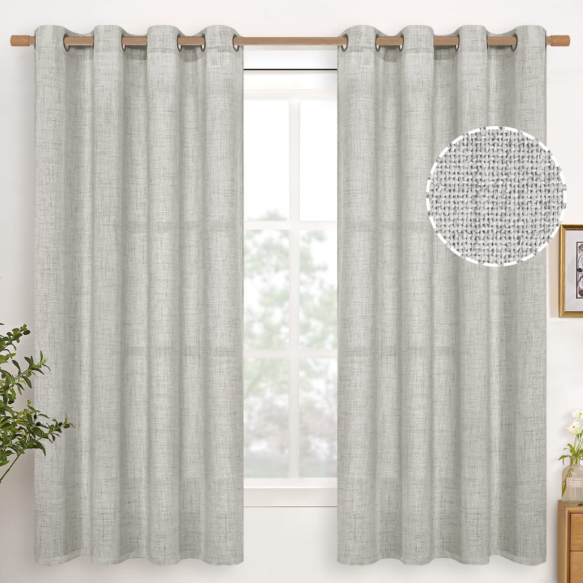 YoungsTex Linen Semi Sheer Curtains 63 Inch Length, Light Filtering Drapes