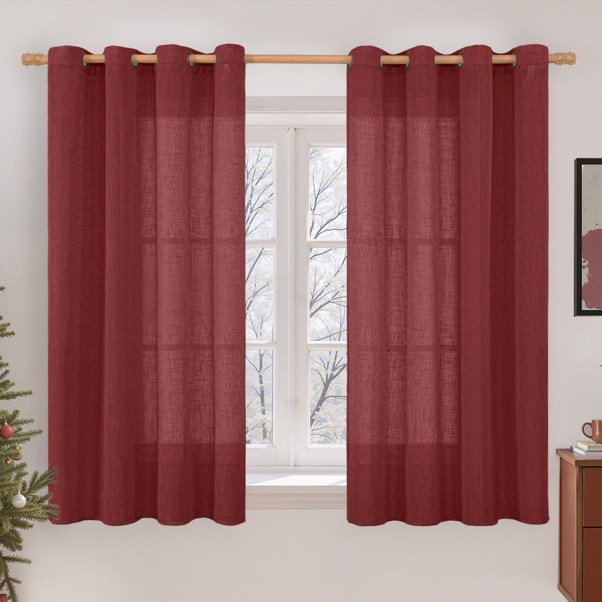 LAMIT Cream Ivory Linen Semi Sheer Curtains 84 inch Length for Bedroom