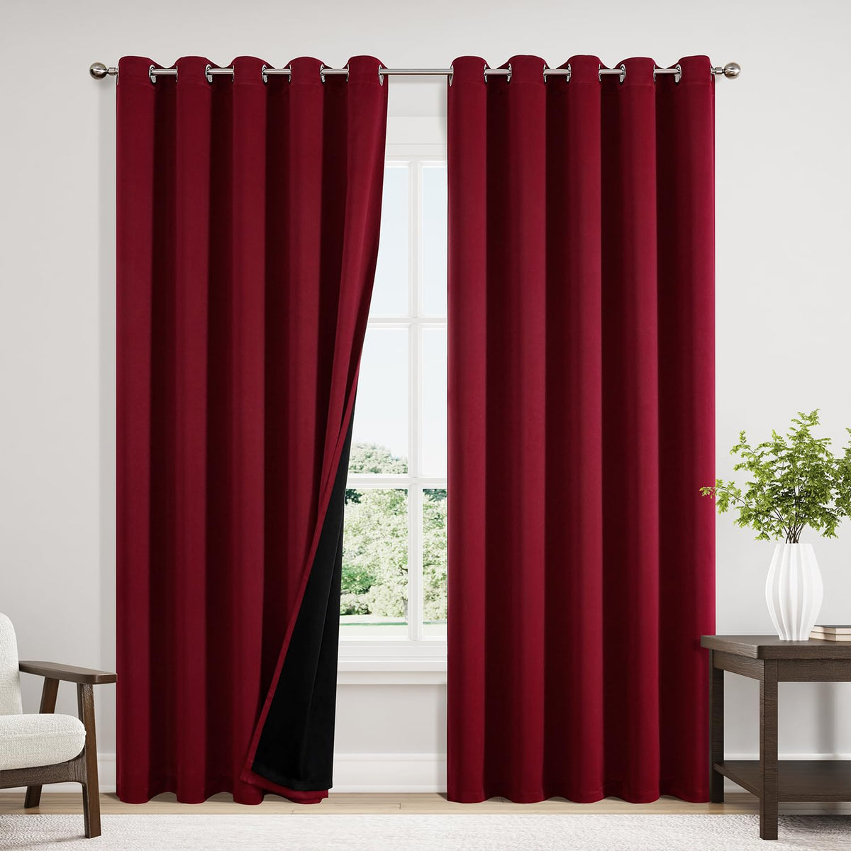 ChrisDowa 100% Blackout Curtains for Bedroom 63 Inch Long with Black Liner