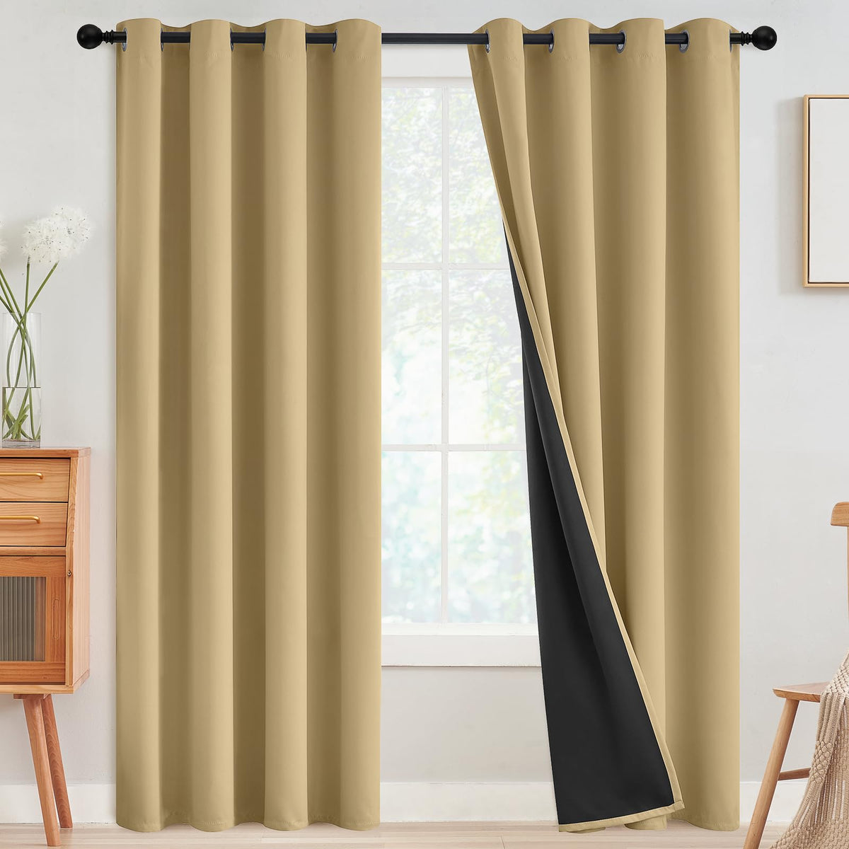 SimpleHome Cream 100% Blackout Curtains Room Darkening Living Room 84 Inch