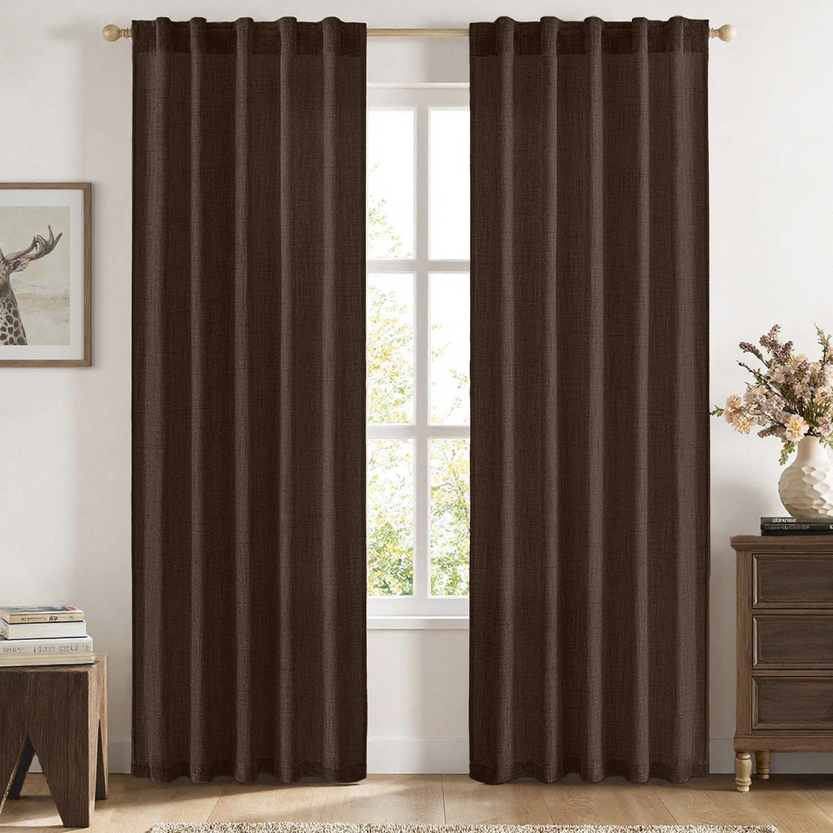 MIULEE Faux Linen Curtains 90 Inch Length 2 Panels Natural Semi Sheer Curtain with Back Tab Rod Pocket, Light Filtering Window Privacy Burlap Drapes for Living Room Bedroom 42W x 90L Linen