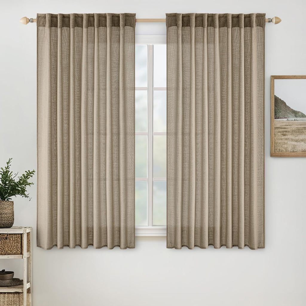 MIULEE Natural White Linen Curtains 52x90 Inch Long 2 Panels for Bedroom