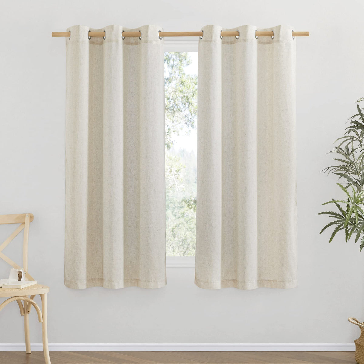 NICETOWN Natural Linen Curtains 84 inch Long 2 Panels Set, Grommet Top Thick Linen Burlap Semi Sheer Vertical Drapes Privacy Assured with Light Filtering for Bedroom/Living Room, W55 x L84
