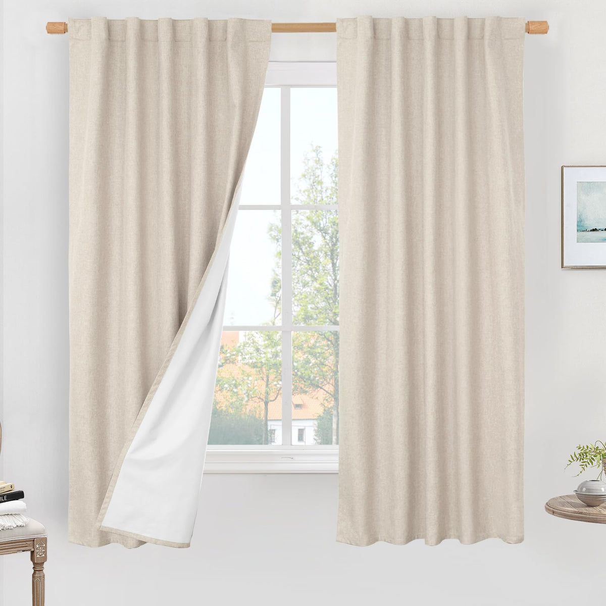 LAMIT 100% Blackout Short Linen Curtains for Cafe 40 Inch Length, Ivory