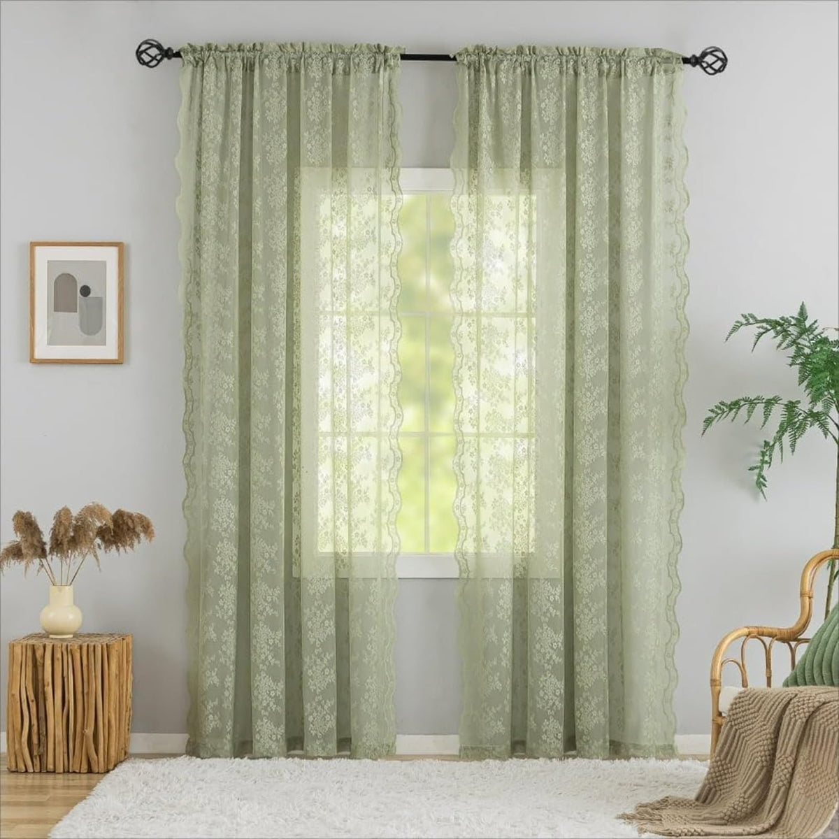 YJ YANJUN Vintage Lace Curtains 84 Inches Long-Victorian Floral Pattern Ivory Sheer Curtain Panels for Living Room Bedroom French Door, Light Filtering Drapes, 2 Panels 52W x 84L Cream