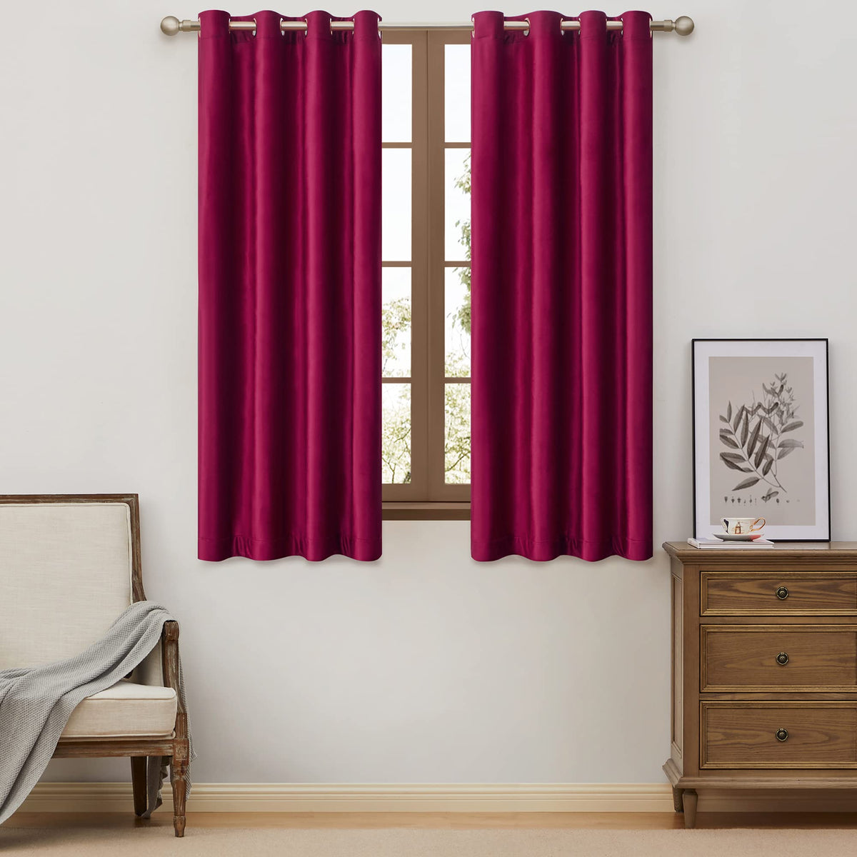BULBUL Velvet Gold Grommet Blackout Curtains 84 inch Length for Living Room