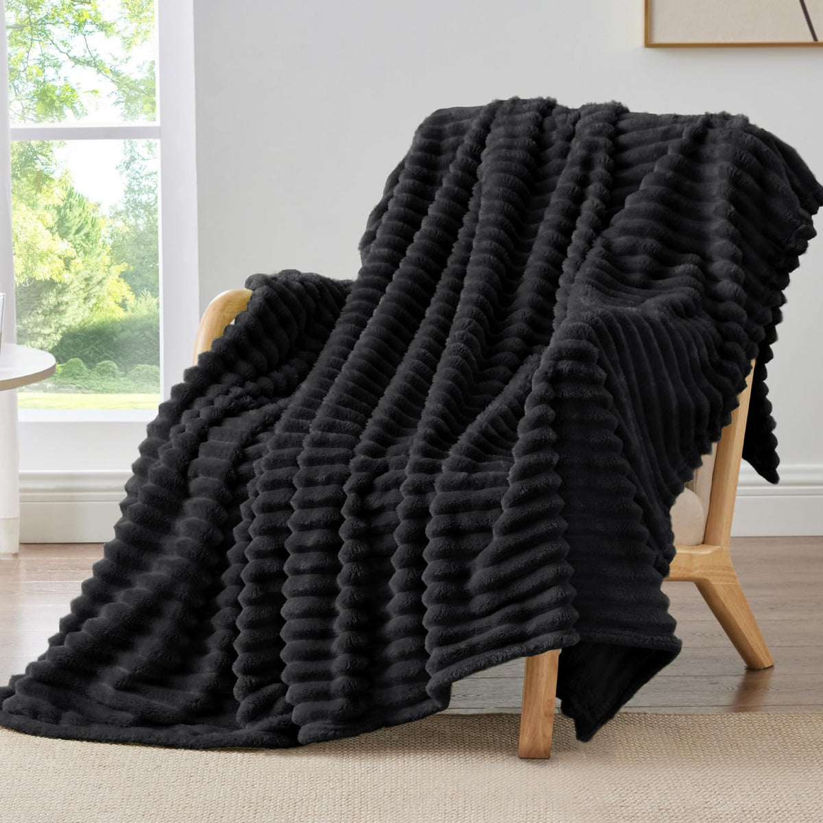 BEDELITE Ribbed Fleece Throw Blanket for Couch, Cream, 50"x60"