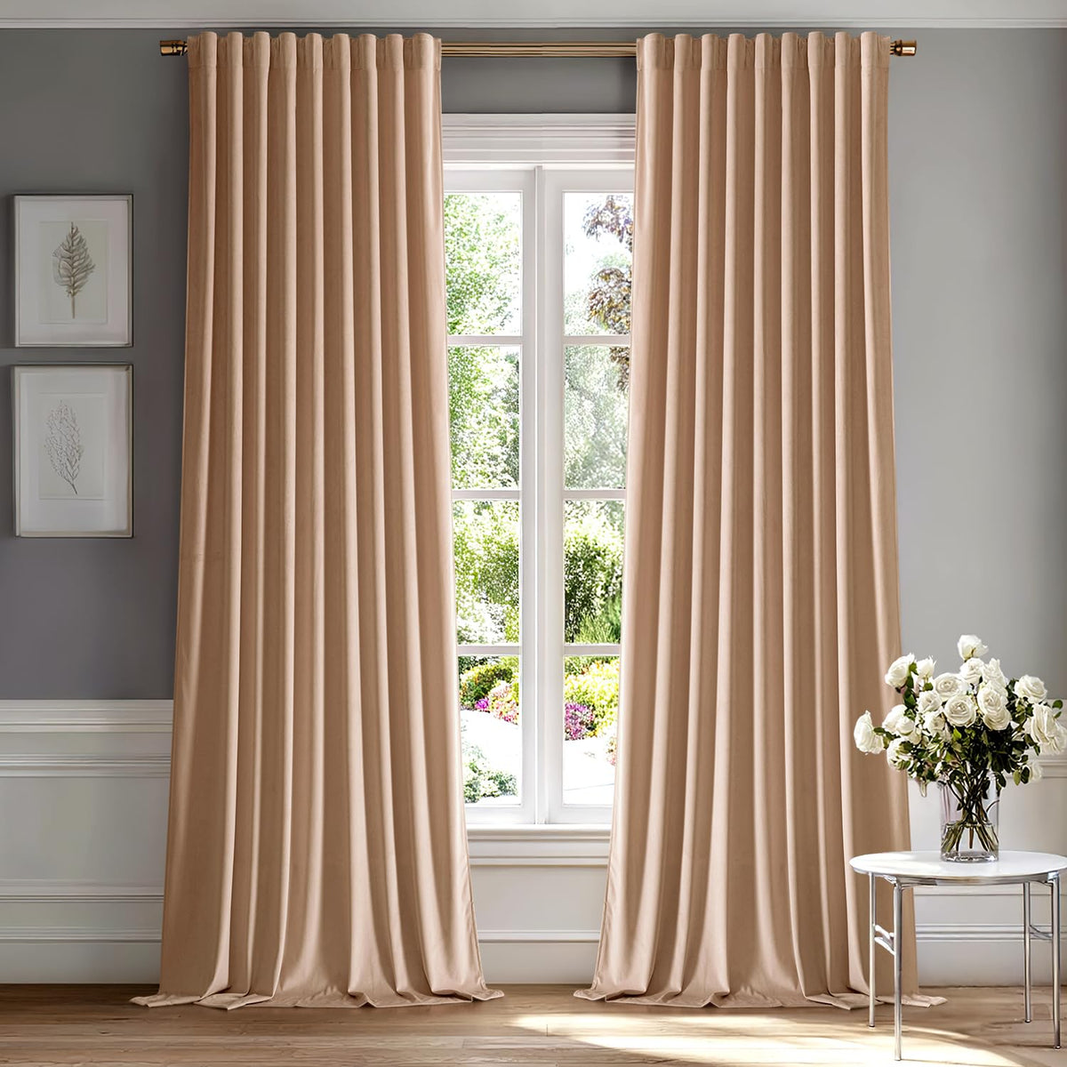 MIULEE Velvet Curtains 52x84 inches 2 Panels Olive Green Blackout Curtains