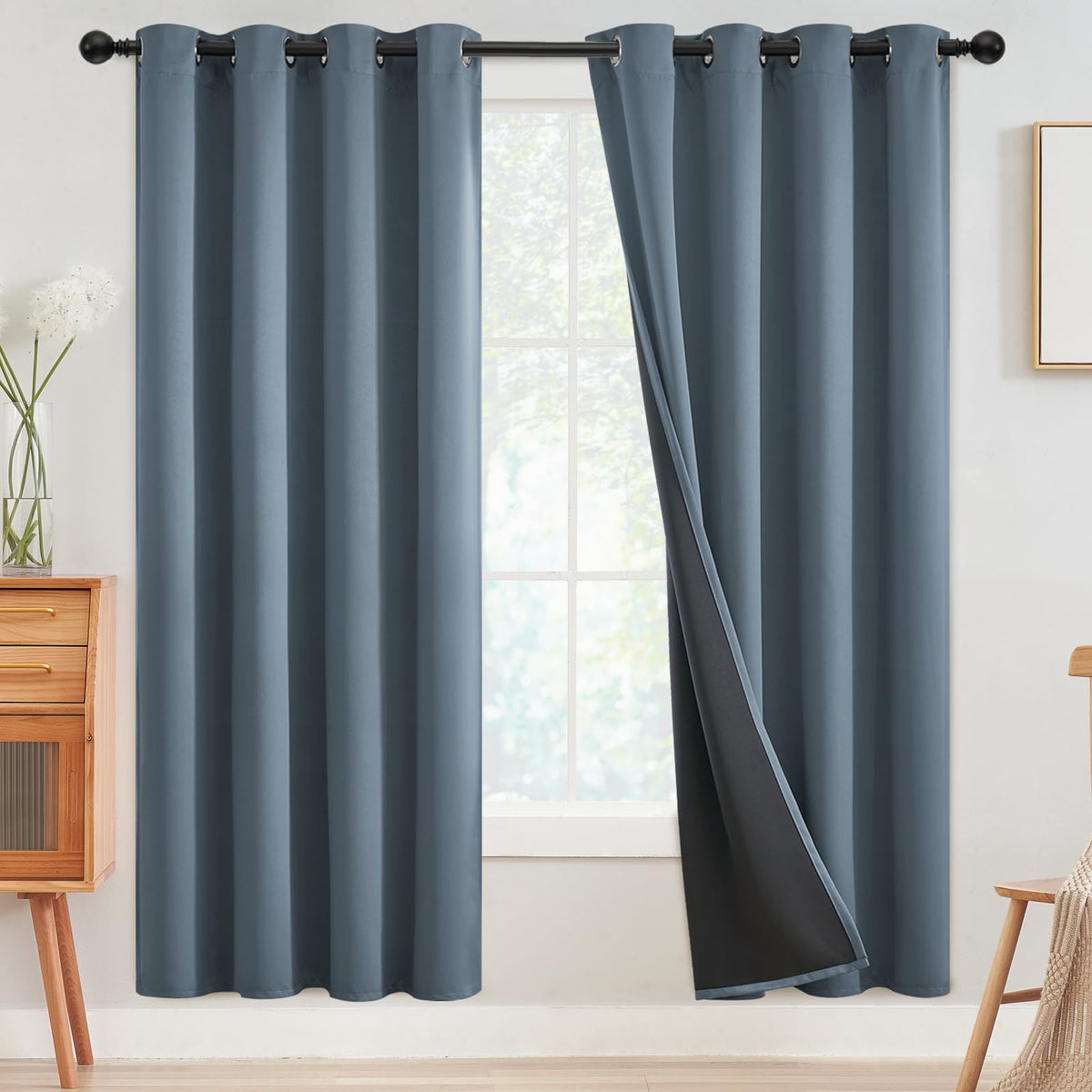 SimpleHome Cream 100% Blackout Curtains Room Darkening Living Room 84 Inch