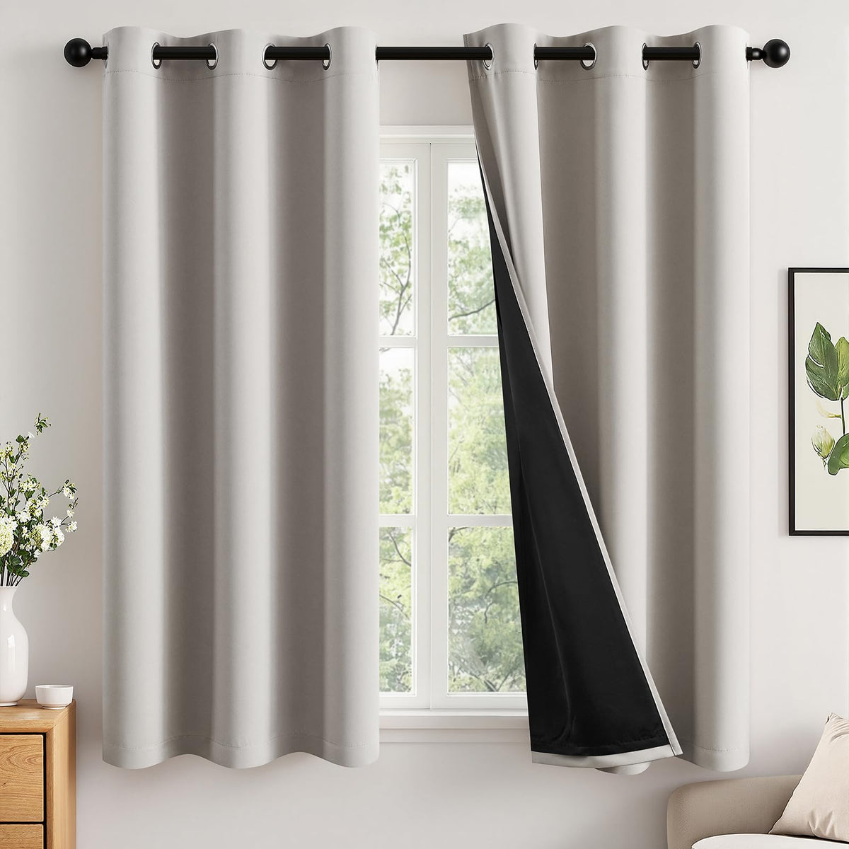MIULEE Cream 100% Blackout Curtains for Bedroom 40x63 Inch Long