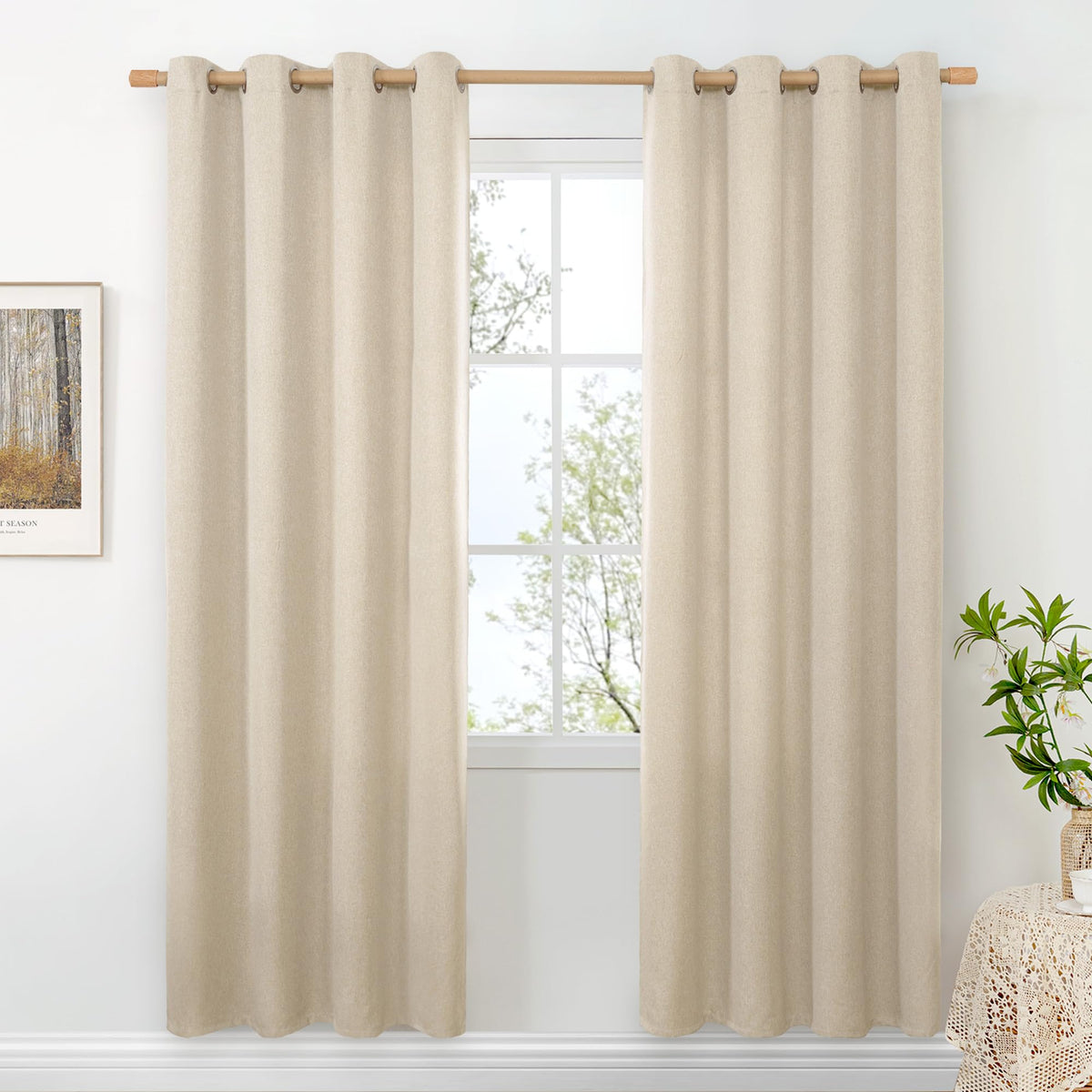 BGment Oatmeal Linen Curtains for Living Room 95 Inch Length 2 Panels Set, Privacy Drapes Light Filtering with Grommet for Farmhouse Bedroom No See Through, Each 52 Inch Wide