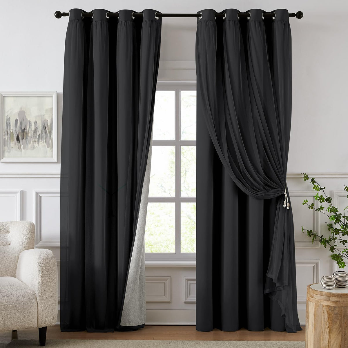 100% Blackout Curtains for Bedroom, Double Layer Ivory 84" L
