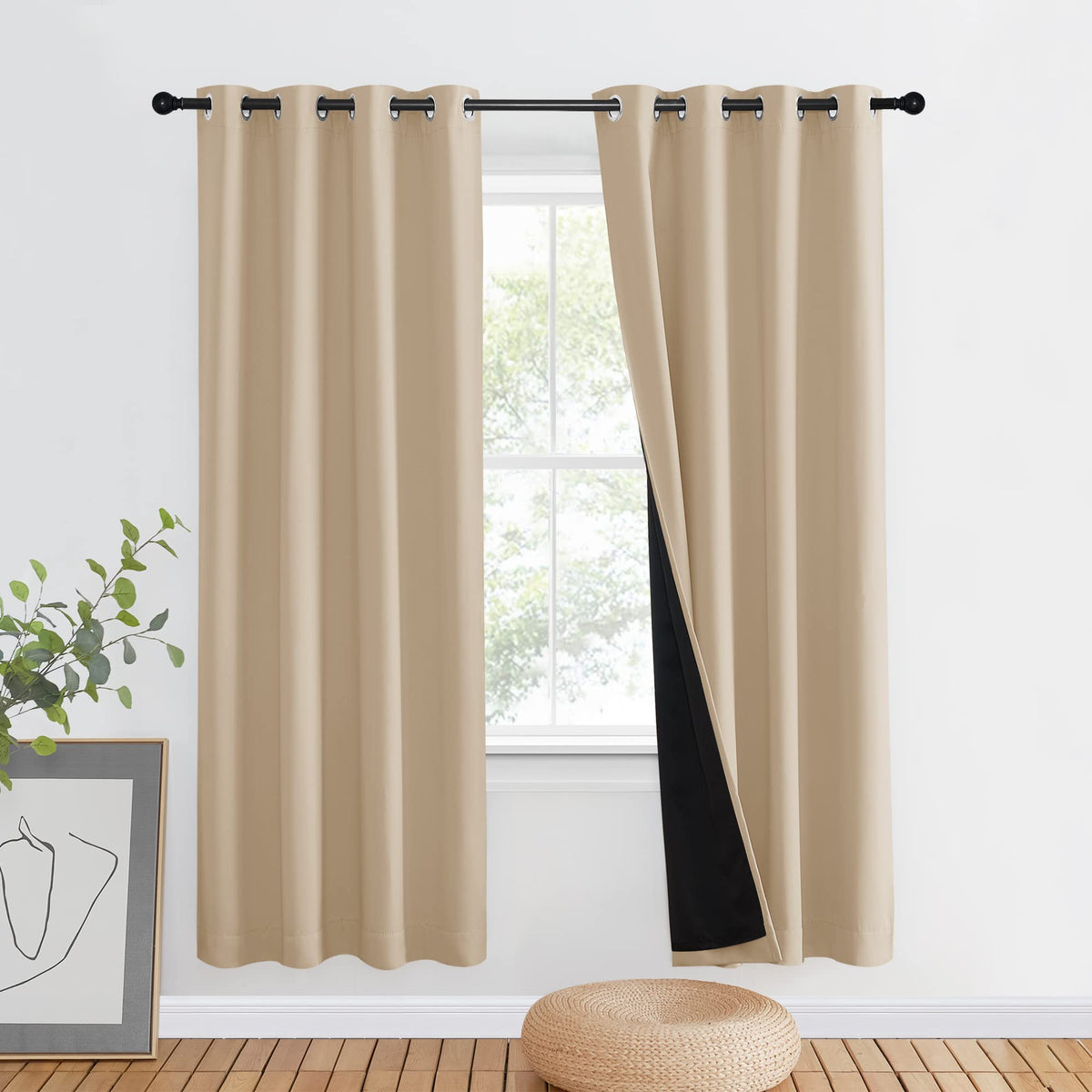 NICETOWN 100% Blackout Curtain 54 inches Long, Double-Deck Completely Blackout Window Treatment Thermal Insulated Lined Drape for Small Window (White, 1 PC, 52 inches Width Each Panel)