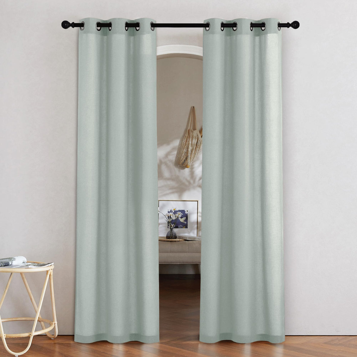NICETOWN Natural Linen Curtains 84 inch Long 2 Panels Set, Grommet Top Thick Linen Burlap Semi Sheer Vertical Drapes Privacy Assured with Light Filtering for Bedroom/Living Room, W55 x L84