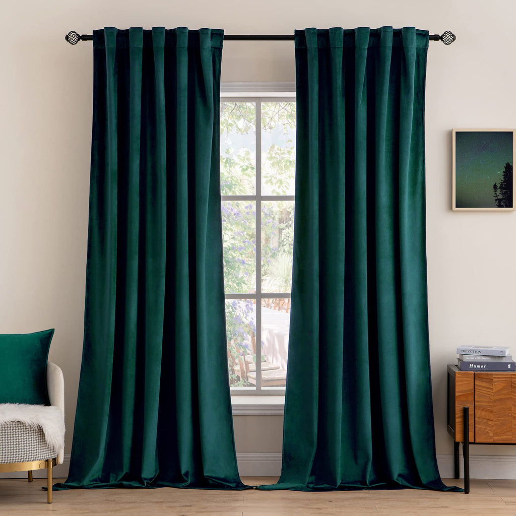 MIULEE Velvet Curtains 52x84 inches 2 Panels Olive Green Blackout Curtains