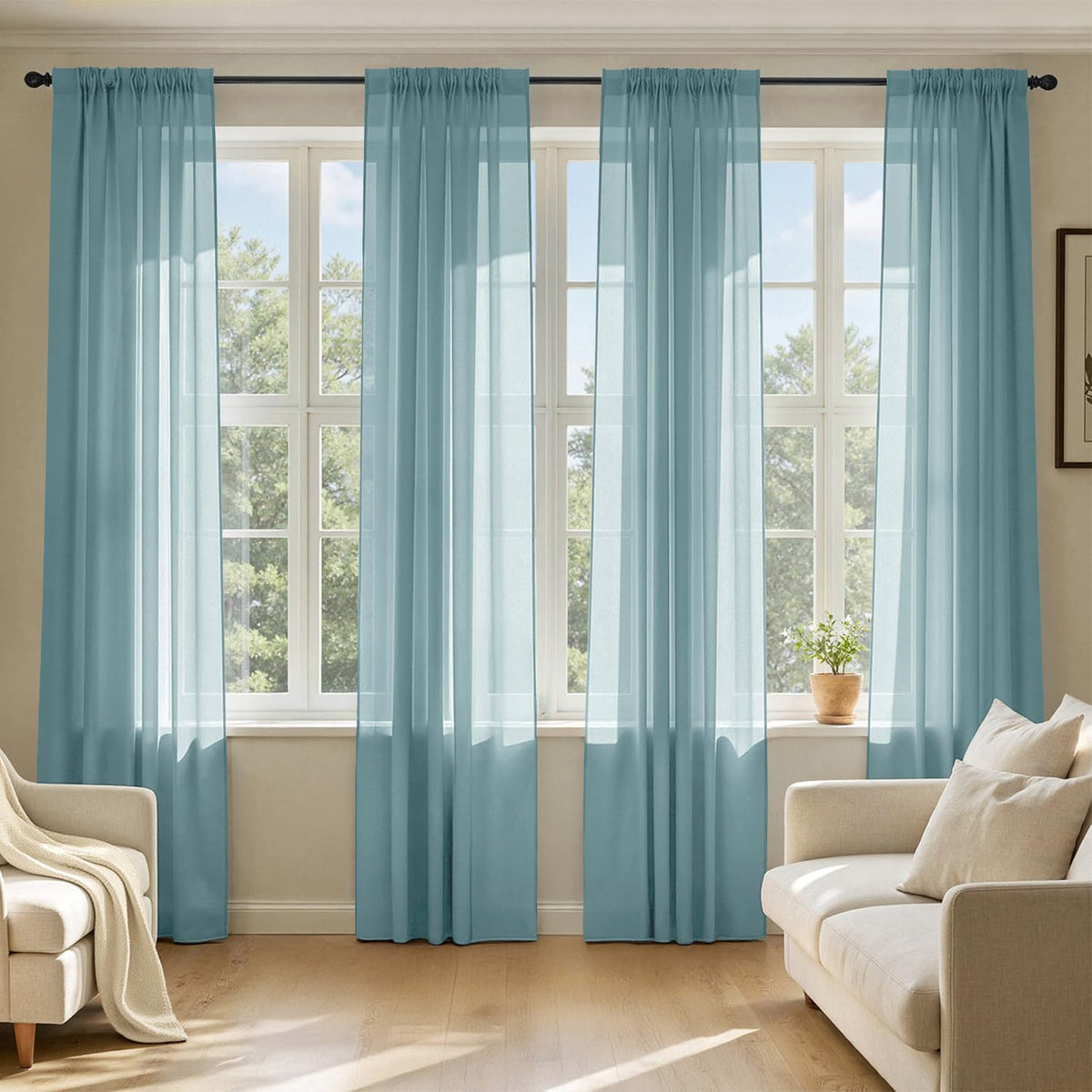 MIULEE Beige Sheer Curtains 84 Inches Long 4 Panels 42 x 84 Inches