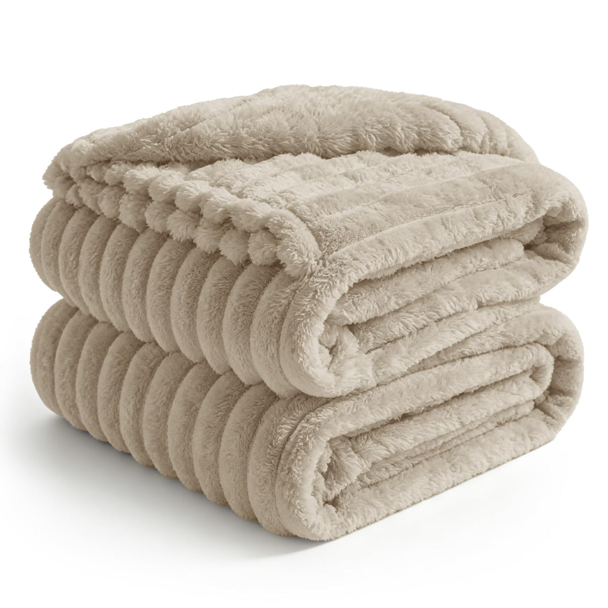 BEDELITE Ribbed Fleece Throw Blanket for Couch, Cream, 50"x60"