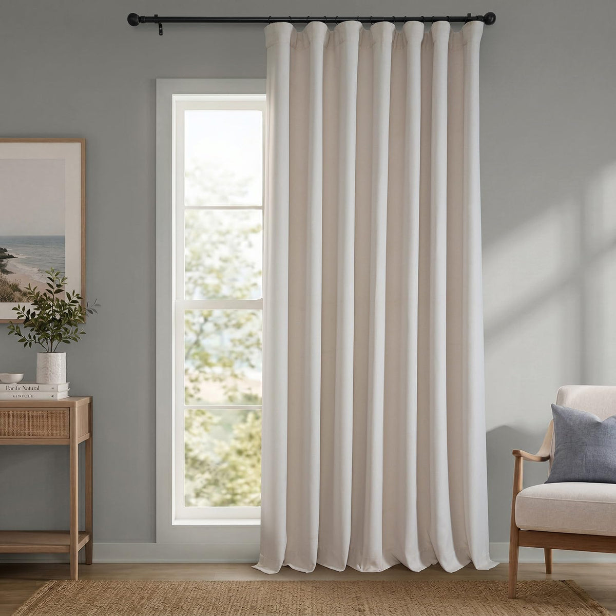 Faux Linen Curtains for Living Room (1 Panel) - 50W X 96L, Birch Taupe