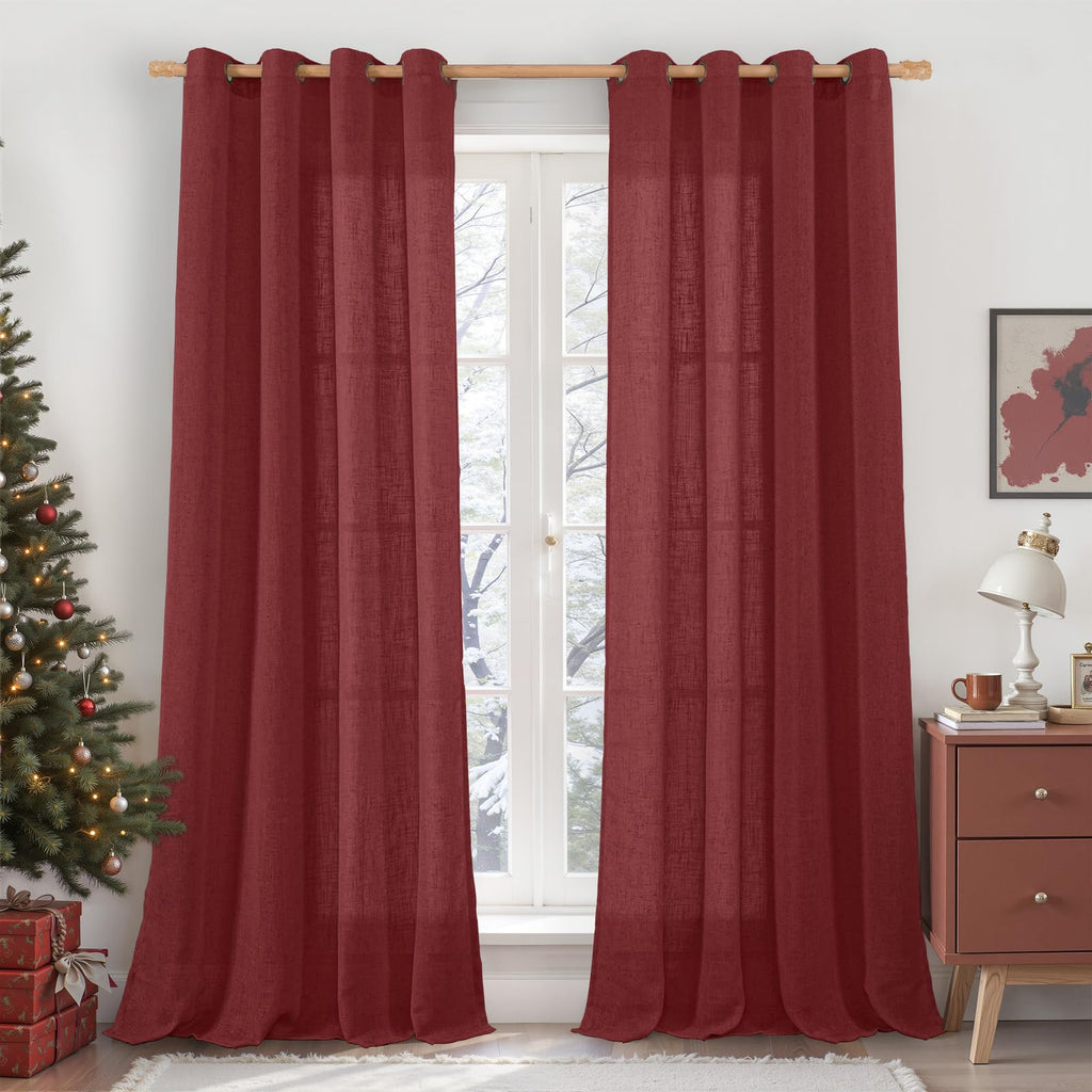 LAMIT Cream Ivory Linen Semi Sheer Curtains 84 inch Length for Bedroom