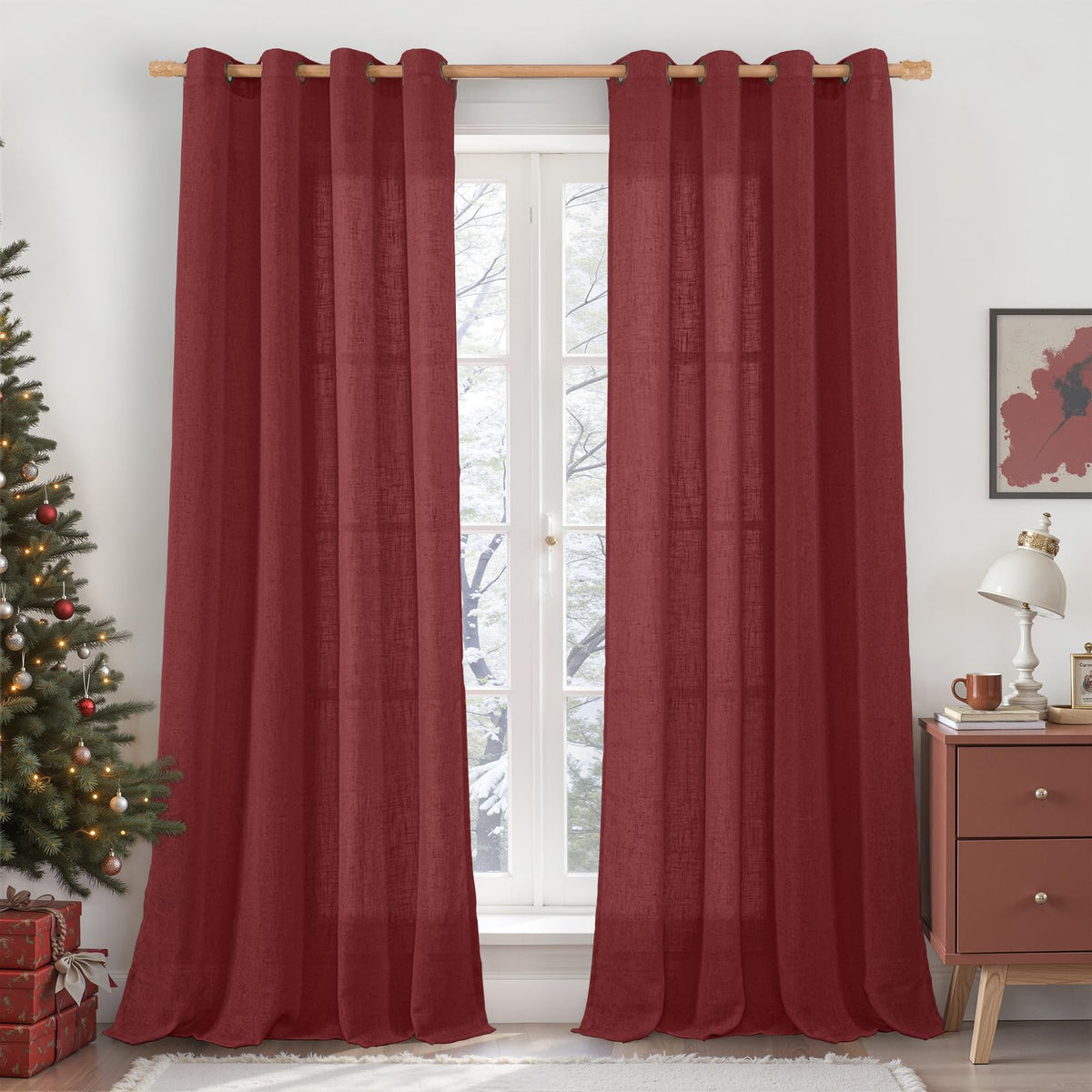 LAMIT Cream Ivory Linen Semi Sheer Curtains 84 inch Length for Bedroom