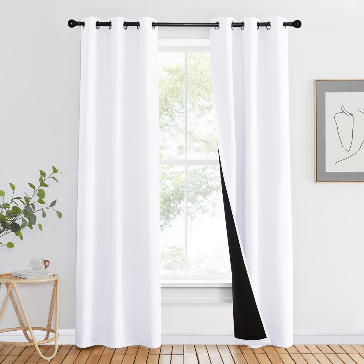 NICETOWN 100% Blackout Curtain 54 inches Long, Double-Deck Completely Blackout Window Treatment Thermal Insulated Lined Drape for Small Window (White, 1 PC, 52 inches Width Each Panel)
