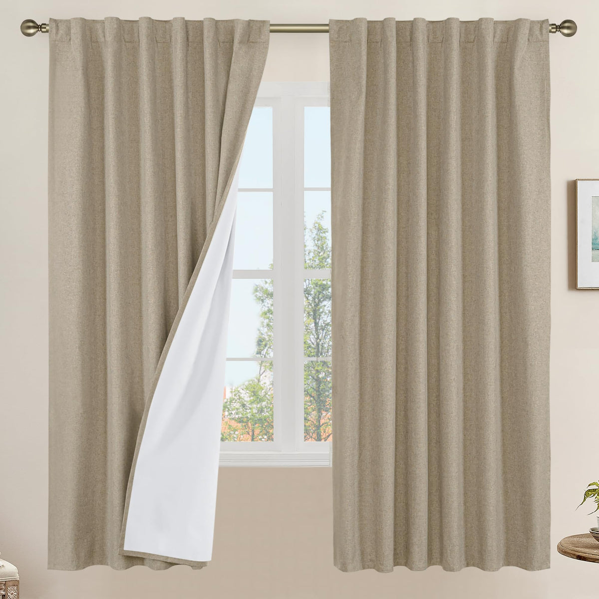 LAMIT 100% Blackout Short Linen Curtains for Cafe 40 Inch Length, Ivory