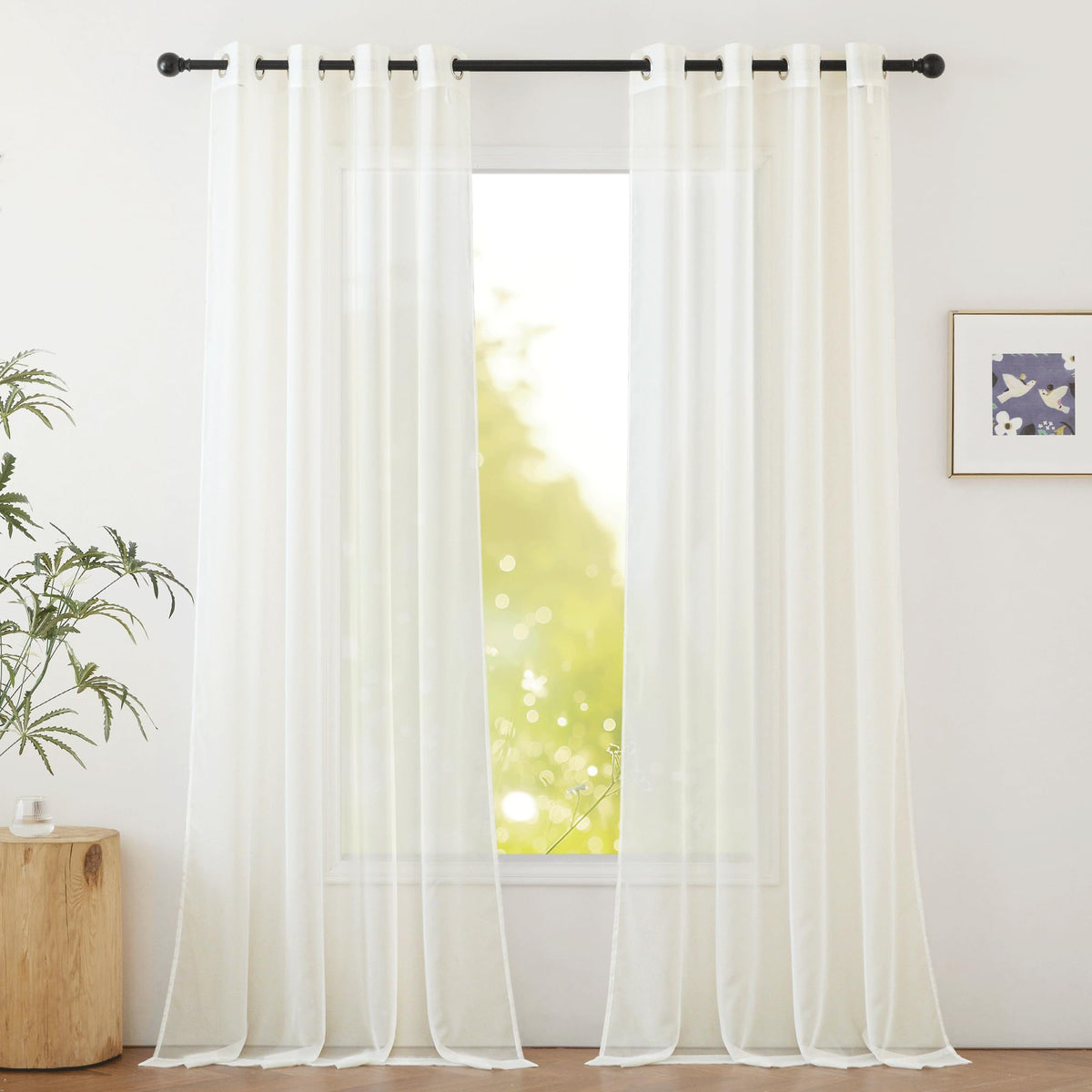 NICETOWN White Sheer Curtains & Drapes 96 inches Long for Living Room - Grommet Top Solid Lightweight & Airy Gauzy Window Treatments with Light Filtering for Bedroom, 2 Panels, W54 x L96