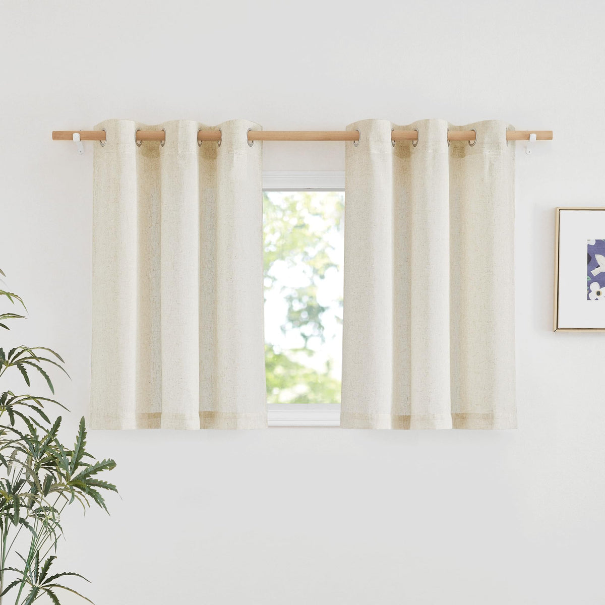NICETOWN Natural Linen Curtains 84 inch Long 2 Panels Set, Grommet Top Thick Linen Burlap Semi Sheer Vertical Drapes Privacy Assured with Light Filtering for Bedroom/Living Room, W55 x L84