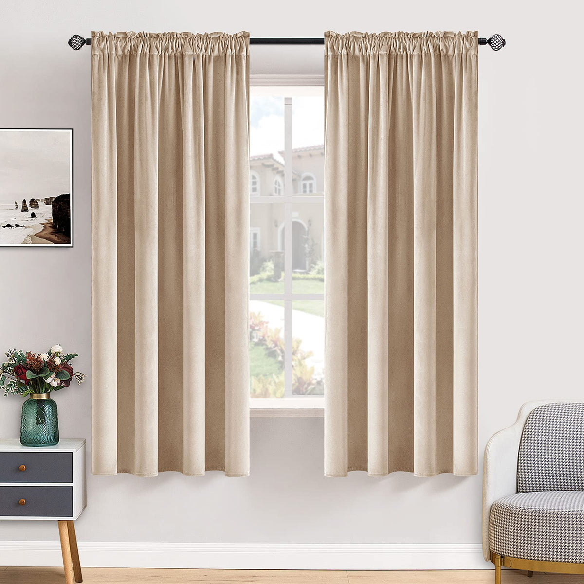 MIULEE Dusty Rose Pink Velvet Room Darkening Curtains for Bedroom W52 x L84