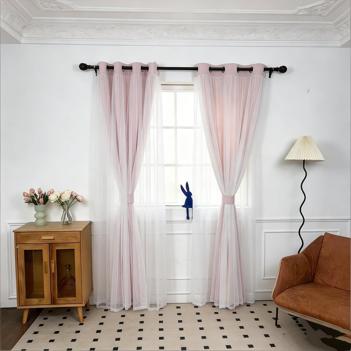 INLINAS Blackout Curtains with Sheer Overlay, Beige, 52x84 Inches
