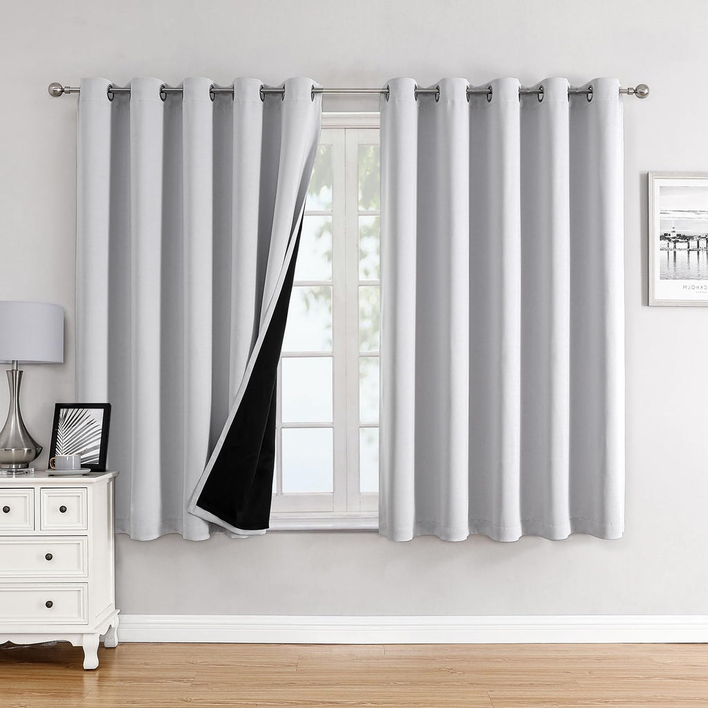 ChrisDowa 100% Blackout Curtains for Bedroom 63 Inch Long with Black Liner